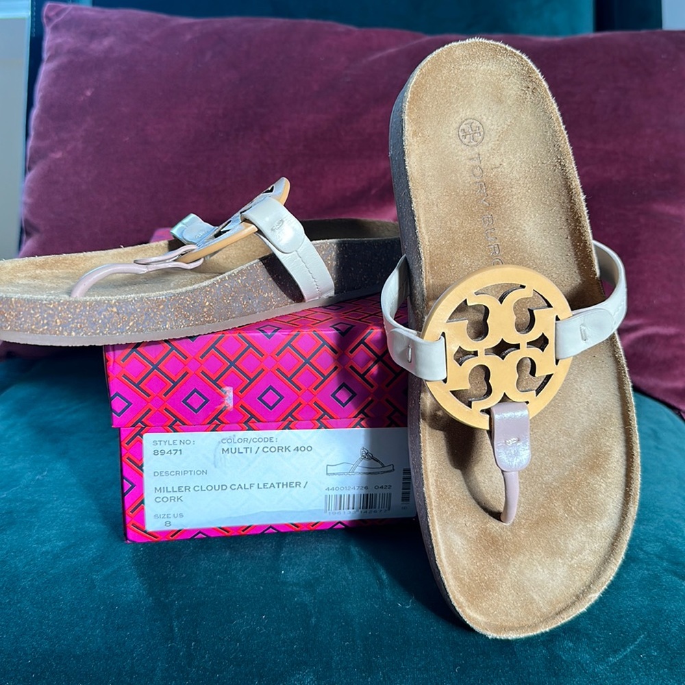 Tory Burch miller cloud calf leather cork sandals size 8